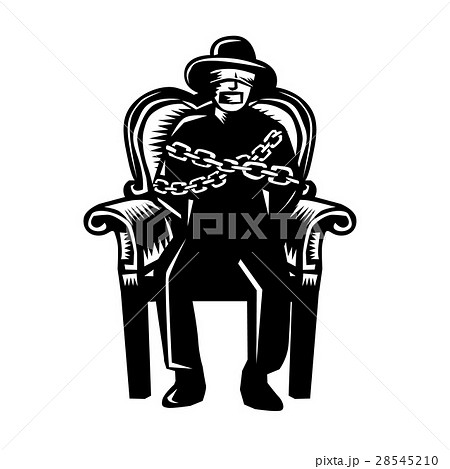 Man Gagged Chained to Grand Arm Chair Woodcut Man Gagged Chained to Grand Arm Chair Woodcut 28545210