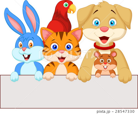 Cartoon pet animals holding blank paper 28547330