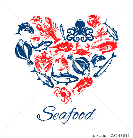 Seafood fish food heart vector poster Seafood fish food heart vector poster 28548652