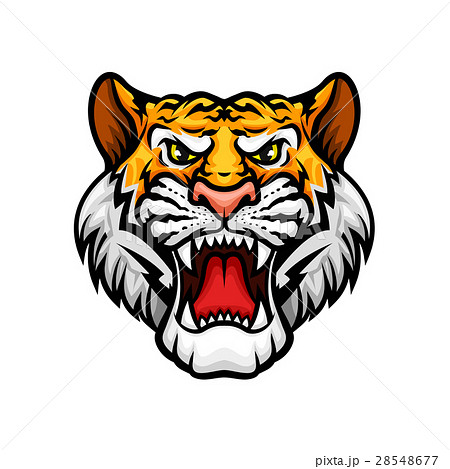 Tiger Roaring Head Muzzle Vector Mascot Iconのイラスト素材
