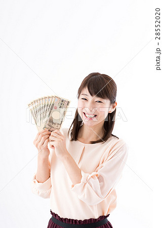 若い女性、お札、10万円 28552020