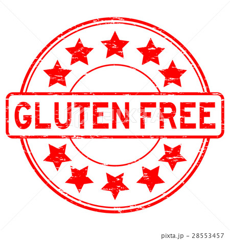 Grunge red Gluten free with star icon rubber stamp 28553457