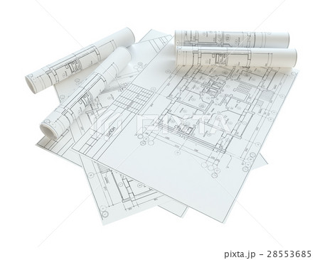 Rolled House Blueprints. Isolated Rolled House Blueprints. Isolated 28553685