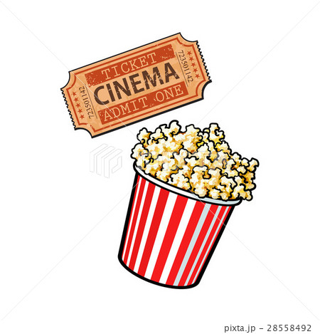 Cinema Objects Popcorn Bucket And Retro Styleのイラスト素材