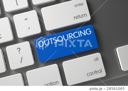 Outsourcing Key on Blue Button. 3D. 28561065