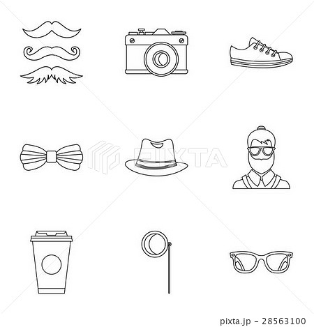 Hippie icons set, outline style 28563100