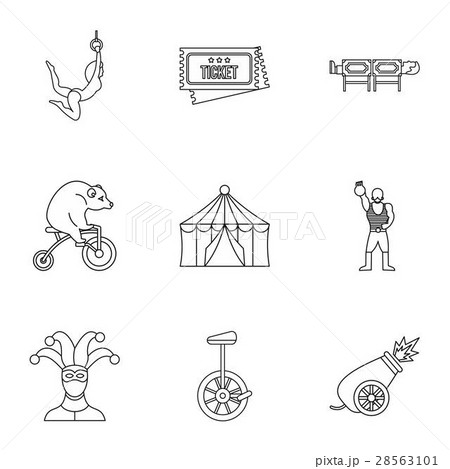 Circus chapiteau icons set, outline style Circus chapiteau icons set, outline style 28563101