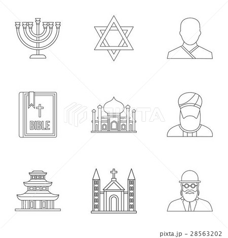 Spirituality icons set, outline style Spirituality icons set, outline style 28563202