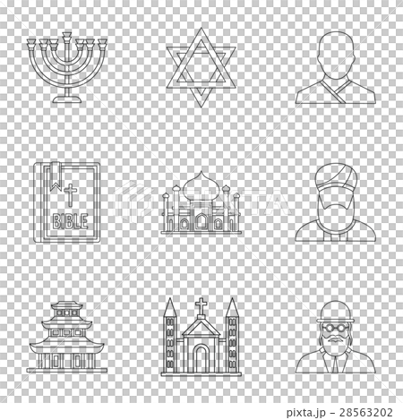 Spirituality icons set, outline style Spirituality icons set, outline style 28563202