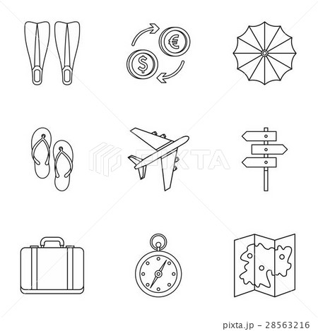 Journey to sea icons set, outline style 28563216