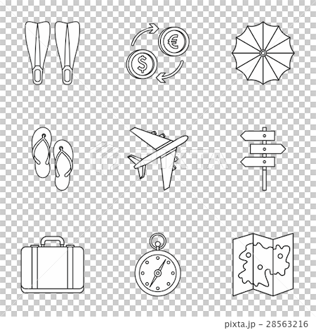 Journey to sea icons set, outline style 28563216