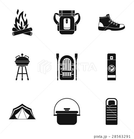 Camp icons set, simple style Camp icons set, simple style 28563291