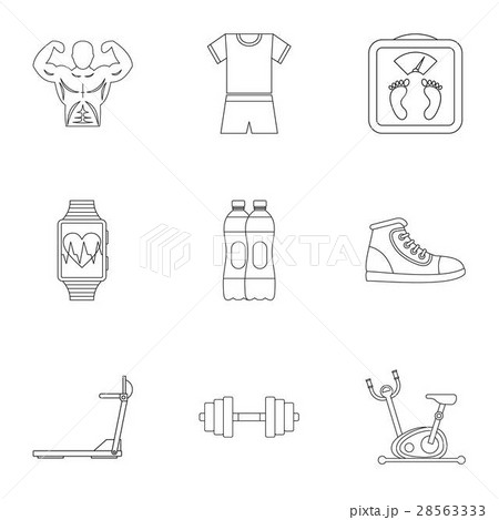 Classes in gym icons set, outline style Classes in gym icons set, outline style 28563333