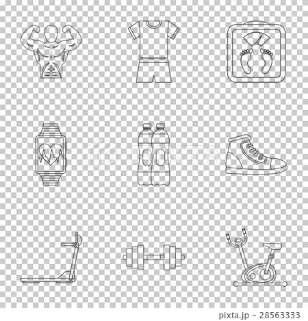 Classes in gym icons set, outline style Classes in gym icons set, outline style 28563333