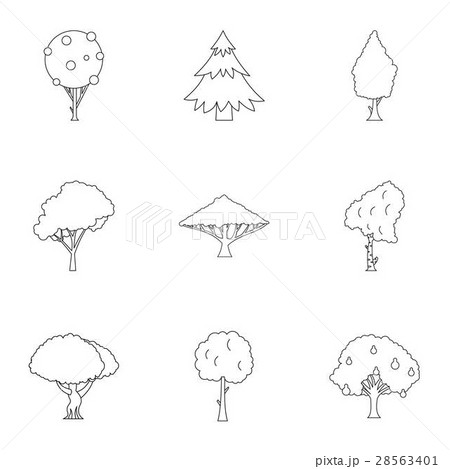 Woody Plants Icons Set Outline Styleのイラスト素材