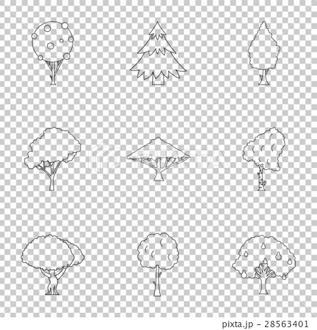 Woody Plants Icons Set Outline Styleのイラスト素材