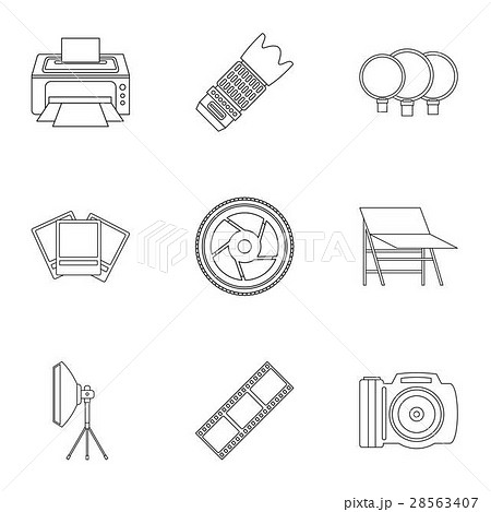 Photo icons set, outline style Photo icons set, outline style 28563407