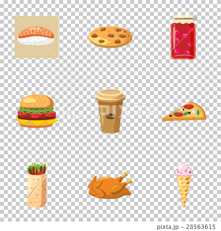 Junk food icons set, cartoon style 28563615