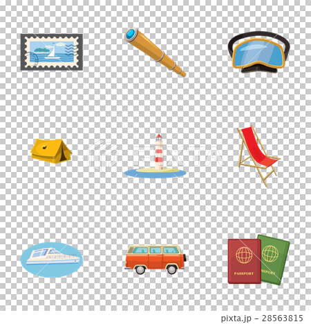 Journey to sea icons set, cartoon style 28563815