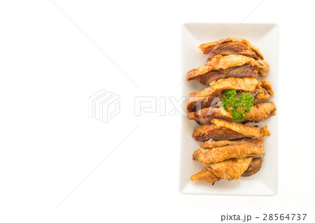 Fried crispy pork isolated on white background 28564737