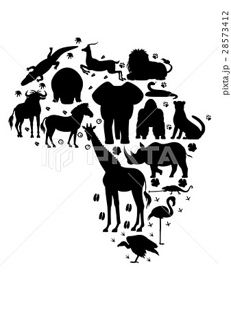 アフリカの動物セット シルエットのイラスト素材