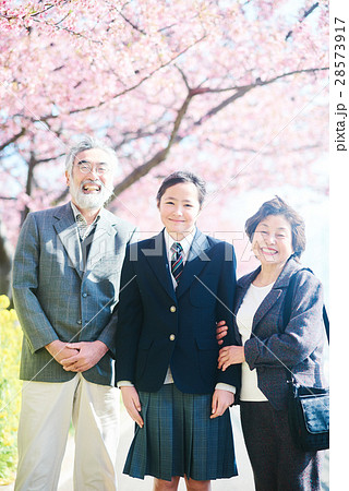 祖父母と孫　桜イメージ 28573917