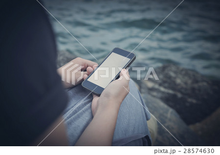 Close up woman hands holding smart phone. 28574630