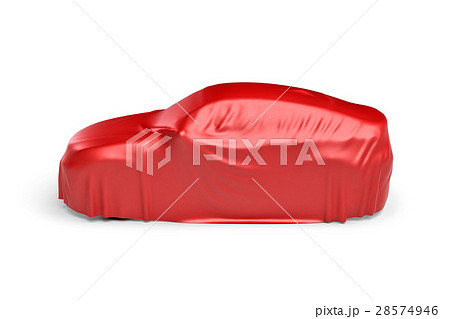 3d rendering of a car covered by red cloth 28574946