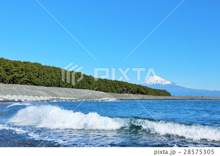 三保の松原　青空の富士山と海 28575305