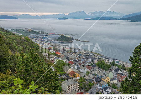 Alesund town with fog in the morning, Norway. Alesund town with fog in the morning, Norway. 28575418
