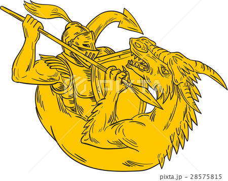 Knight Fighting Dragon Spear Drawing Knight Fighting Dragon Spear Drawing 28575815