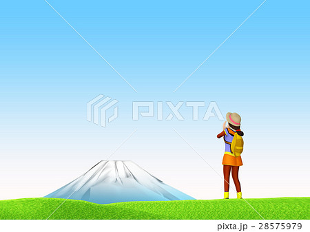 富士山と山ガールのイラスト素材