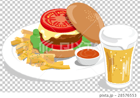 Hamburger and beer 28576553