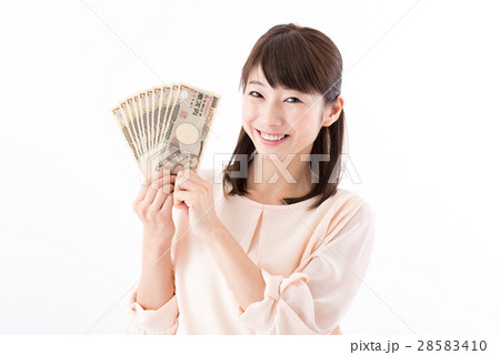 若い女性、お札、10万円 28583410