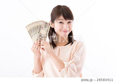 若い女性、お札、10万円 28583411