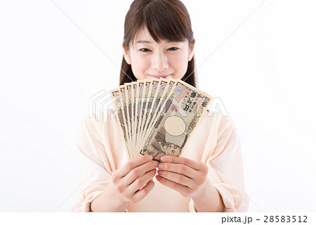 若い女性、お札、10万円 28583512