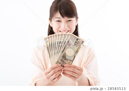 若い女性、お札、10万円 28583513