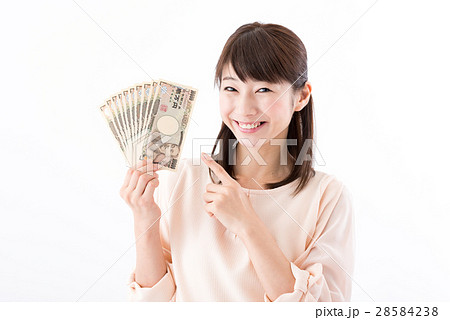 若い女性、お札、10万円 28584238