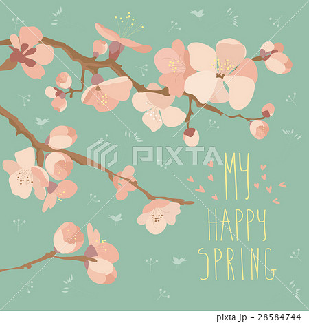 Card with spring flowers on tree branch Card with spring flowers on tree branch 28584744