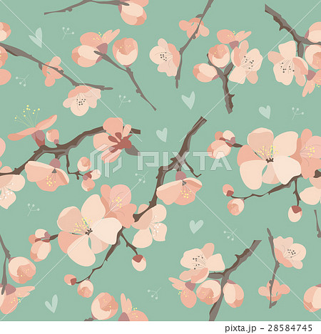 Seamless spring flowers on tree branch pattern 28584745
