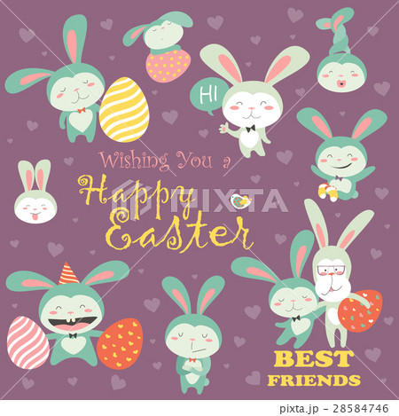 Collection of Easter bunny with colorful egg Collection of Easter bunny with colorful egg 28584746