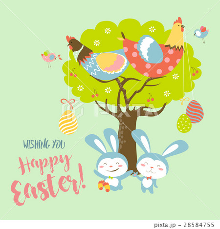 Easter bunnies,chicken and easter eggs Easter bunnies,chicken and easter eggs 28584755