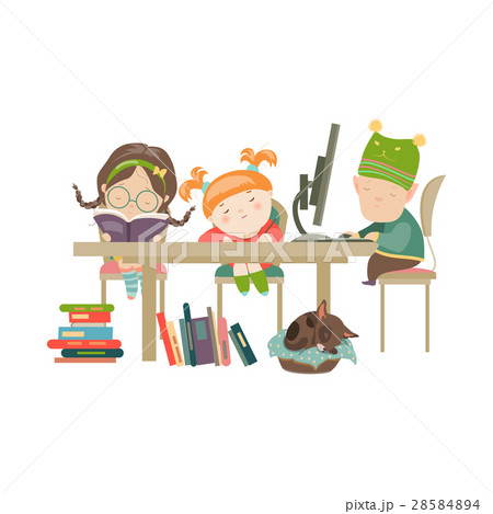 Friends doing homeworkのイラスト素材 [28584894] - PIXTA