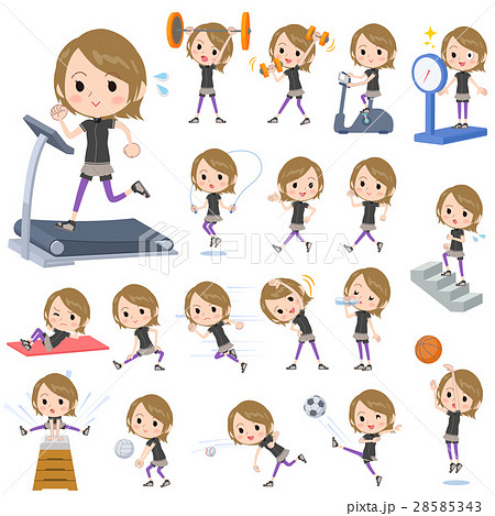 Short Hair Black Wear Woman Sports Exerciseのイラスト素材