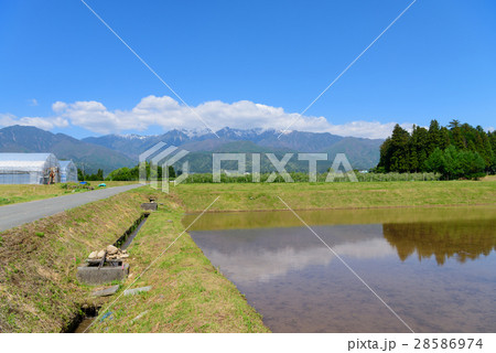 長野 中央アルプスと伊那谷の田園風景 長野 中央アルプスと伊那谷の田園風景 28586974