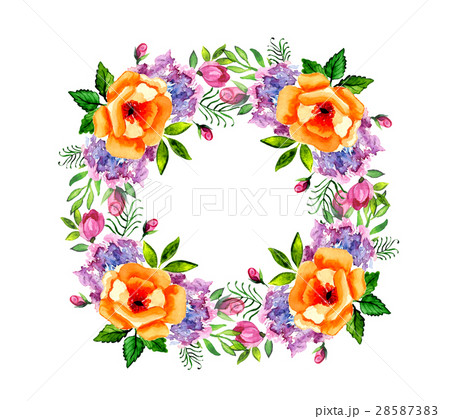 Watercolor flower roses wreath 28587383