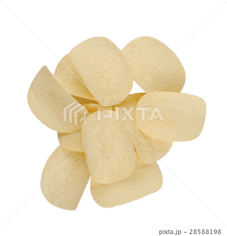 top view  of potato snacks pile isolated on white 28588198