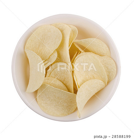 top view of potato snacks white bowl isolated top view of potato snacks white bowl isolated 28588199