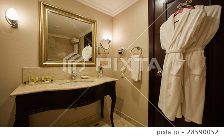 Clean hotel bathroom sink and faucet 28590052