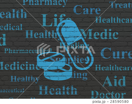 Health concept: Pills on wall background Health concept: Pills on wall background 28590580